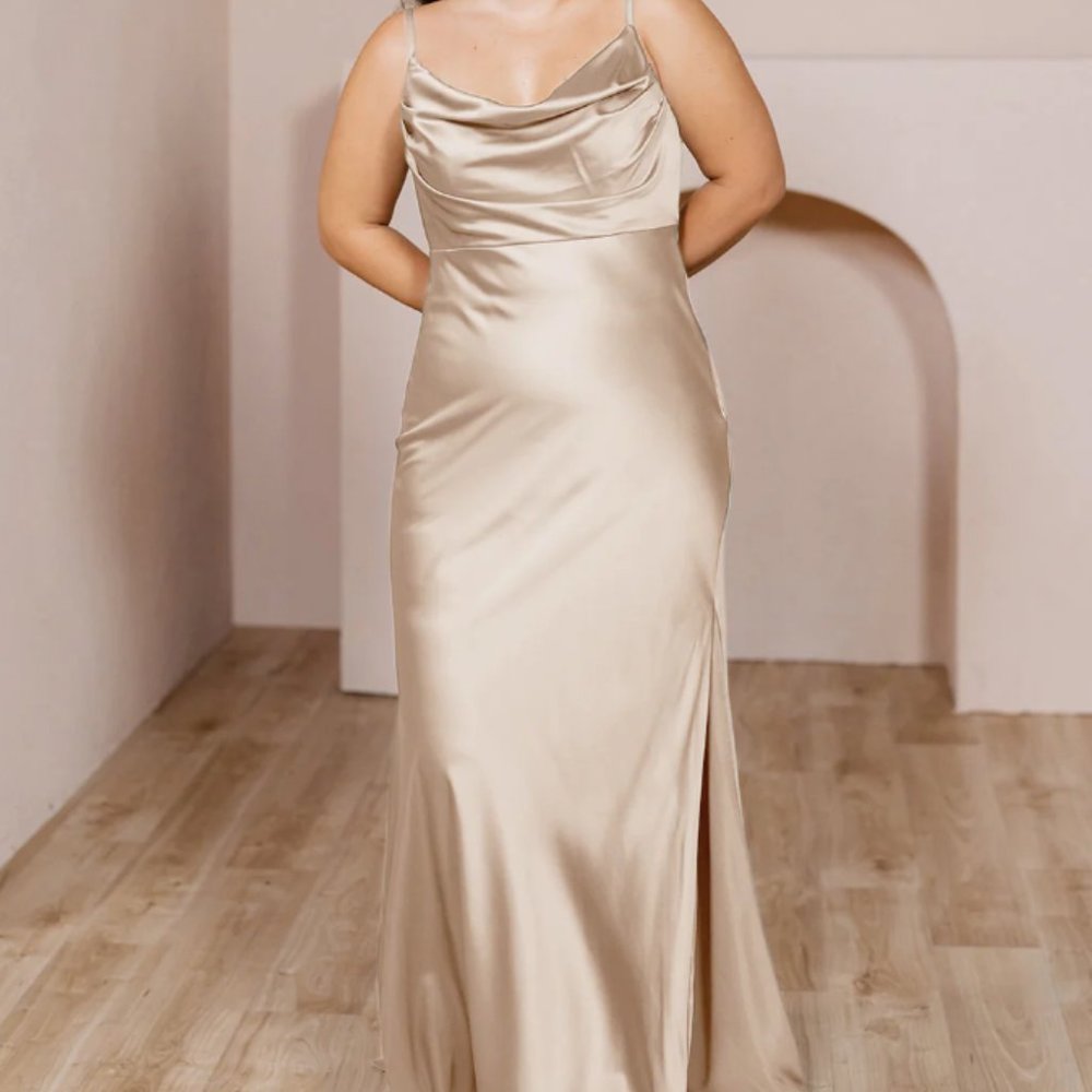 Revelry Skye Satin Dress - Size 8 - Gold Champagne